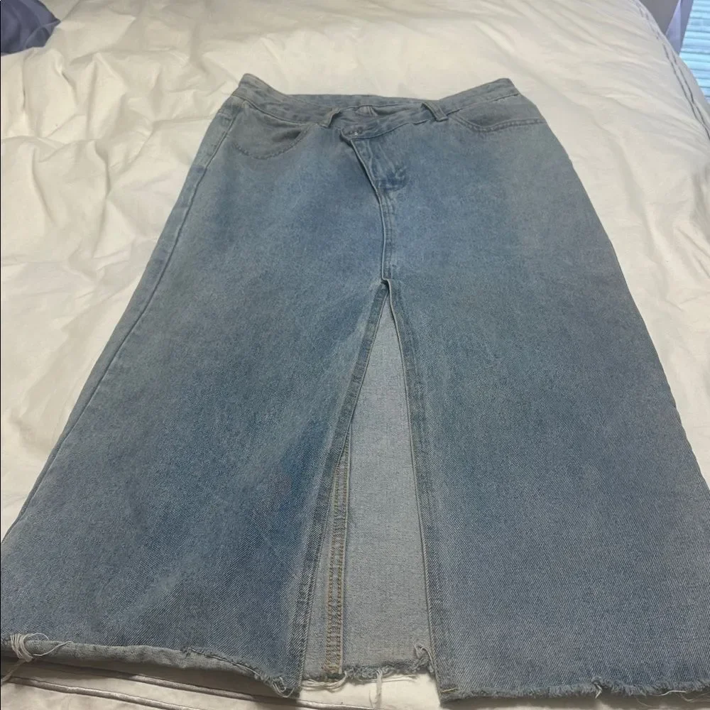 Denim asymmetrical at zipper maxi skirt - Picture 3 of 8